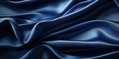 Obraz premium Navy blue silk satin. Silky shiny fabric. Dark luxury background with space for design. Banner. Wide. Long. Panoramic.