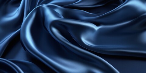Fototapeta premium Navy blue silk satin. Silky shiny fabric. Dark luxury background with space for design. Banner. Wide. Long. Panoramic.