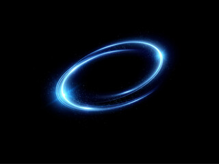 Glowing blue spiral. Circle abstract lines effect. Rotating shiny rings. Glowing circular lines. Glowing ring trail. Vector.	