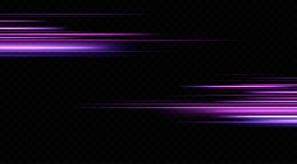 Light effect of neon lines movement.Horizontal lines. Speed ​​effect on a transparent background.lines of light, speed and movement.