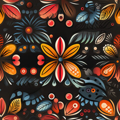 India floral folk art repeat pattern