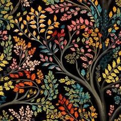India floral folk art repeat pattern - obrazy, fototapety, plakaty