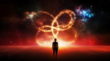 Obraz premium Awakening the Superpower Within: Vibrant Human Form Radiating Cosmic Consciousness Self-Discovery 