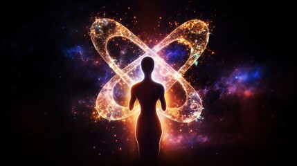 Awakening the Superpower Within: Vibrant Human Form Radiating Cosmic Consciousness Self-Discovery	