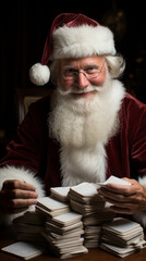 Obraz premium Smiling Santa Claus Sorting Through Mails