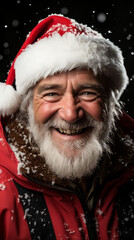 Cheerful Man in Santa Hat with Snow Falling

 - obrazy, fototapety, plakaty
