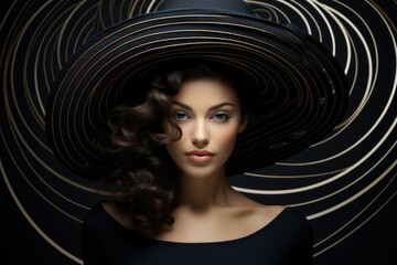 Beautiful woman in a stylish black big beautiful hat close-up. Style, fashion and beauty concept
