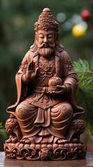 Fototapeta premium Detailed Wooden Statue of a Seated Buddhist Figure