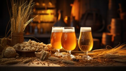 Craft beer brewing from grain barley malt. Ingredients for brewers factory,