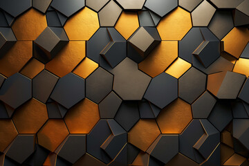 Luxurious Golden and Black Geometric Hexagon Pattern 3D Illustration