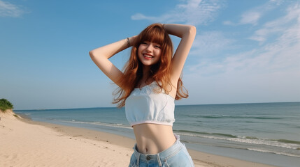 a teen girl joyful the beach 2