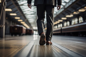 Naklejka premium man leg walk on station