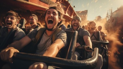 Fototapeta na wymiar Friends riding amusement park ride