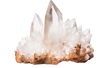 Shiny White Cute Quartz Crystal Cluster with Sparkling Isolated on Transparent Background PNG.