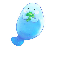 Manatees eat cabbage  CUTE  cartoon hand drawn animal