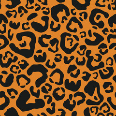 Leopard print, seamless pattern. Skin of cheetah, leopard. Fashionable fabric, elegant animal background. Exotic wild animal spots. Vector texture