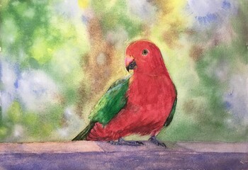 Watercolor Painting of bird. Watercolor on paper. Hand-painted.