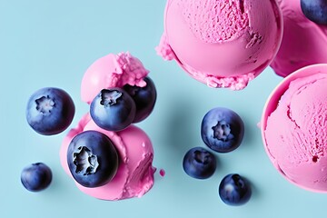 Delicious Blueberry ice cream balls isolated on Colorfull Background