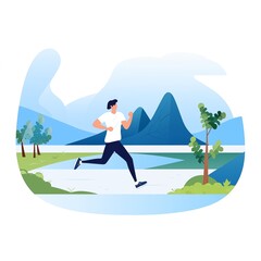 A Person Jogging Along a Scenic River