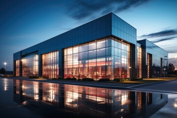 Fototapeta na wymiar Modern sleek warehouse office building facility exterior architecture.