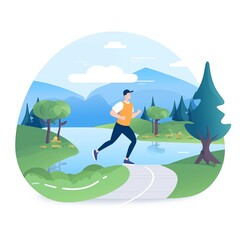Obraz na płótnie Canvas A Person Jogging Along a Scenic River