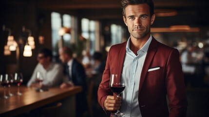 Tasting red wine in restaurant under guidance of sommelier