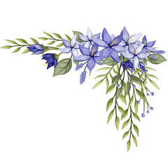 Blue Flower Arrangement Border Watercolor Illustration PNG Transparent Background
