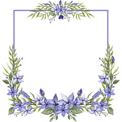 Blue Flower Arrangement Frame Watercolor Illustration PNG Transparent Background