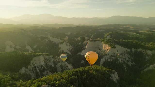 morning flight with a hot air balloon in the mountains near the wine capital of Bulgaria 
