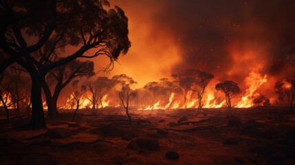Wildfire in the Australian outback. - obrazy, fototapety, plakaty
