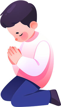 boy praying, kneeling, pink shirt, blue pants clip art preview