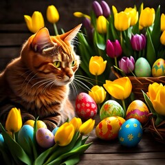 Fototapeta na wymiar colorfull easter eggs with flowers decoration transparent background
