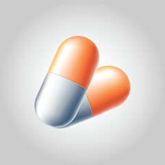2 Pair Pill Capsules 3D Vector Realistic Pharmaceutical Capsule.