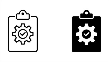 Clipboard with gear icon set, Technical support check list isolated on white background