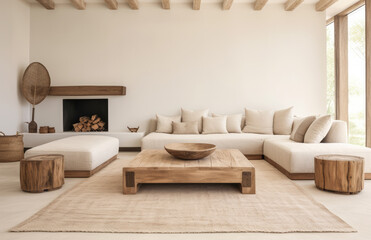 Fototapeta na wymiar Luxurious living room area composition in minimalistic style