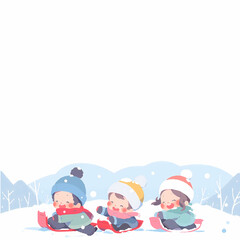 Fototapeta premium Illustration of kids playing outdoors in winter