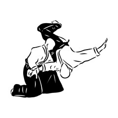 Aikido combat between athletes, stylized vector illustration