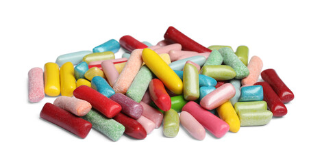 Pile of tasty bubble gums isolated on white