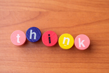 thinking,concept with business IT words on wooden background