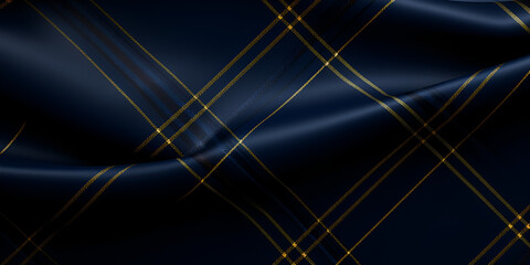 Dark blue and gold plaid textured fabric background