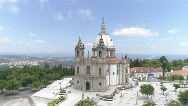 Aerial view of the historic Shrine of Our Lady of Sameiro in Braga, northern Portugal.