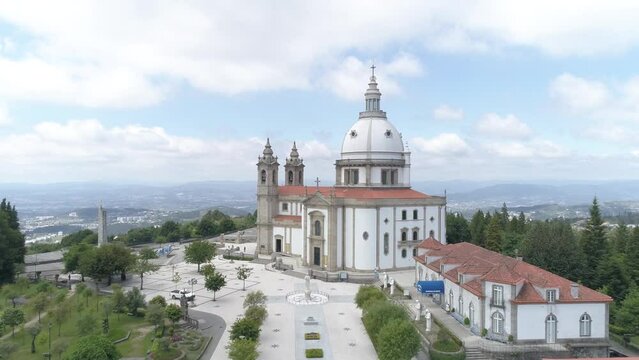 Aerial view of the historic Shrine of Our Lady of Sameiro in Braga, northern Portugal.