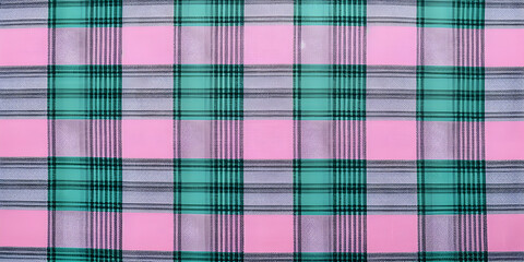 Green and pink plaid textured fabric background