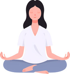 Woman meditating in nature and leaves. Concept illustration for yoga, meditation, relax, recreation, healthy lifestyle. illustration in flat cartoon style