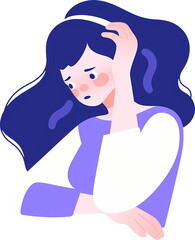 Thinking girl. Beautiful face, doubts, problems, thoughts, emotions. Curious woman questioning, question mark. illustration