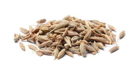 Heap of aromatic caraway (Persian cumin) seeds isolated on white