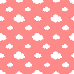 Pink seamless pattern with white clouds