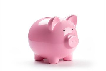 ピンク色の豚の貯金箱、白背景