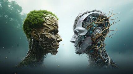 Green nature vs modern technology, clash and challenges concept