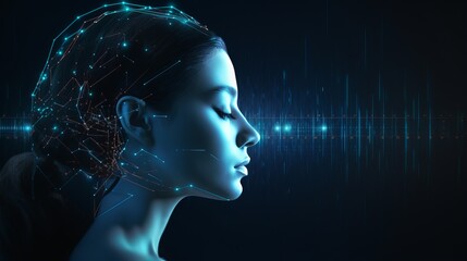Futuristic Concept of Artificial Intelligence with Digital Human Brain and Head